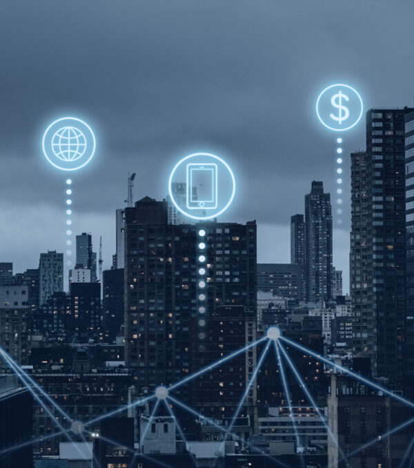 Futuristic smart city with 5G global network technology Futuristic smart city with 5G global network technology